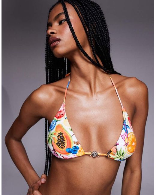 Candypants Multicolor Fruit Print Triangle Bikini Top