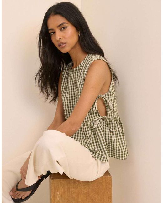 Nobody's Child Brown Gingham Side Tie Swing Top