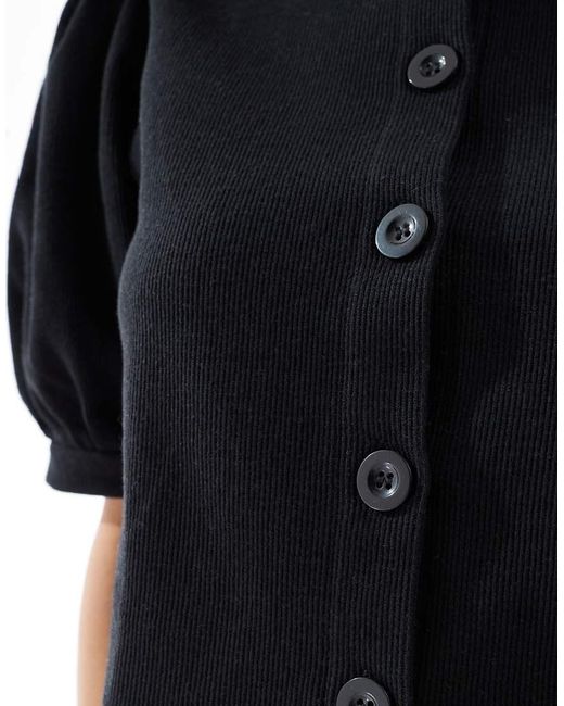 Miss Selfridge Premium Zachte Geribbelde Top Met Pofmouwen in het Black