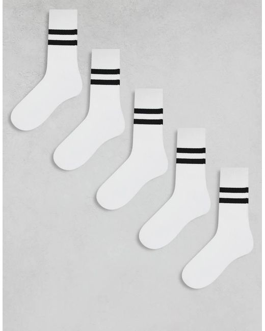 Pack De 5 Pares De Calcetines Deportivos Blancos Con Rayas Negras De ASOS de hombre de color White