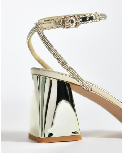 SIMMI Metallic Simmi London Wide Fit Juliette Mirror Diamante Low Block Heeled Sandals