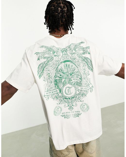 Bershka White Palm Tree Back Print Boxy T-shirt for men