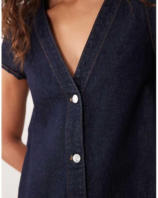 Miss Selfridge Blue Short Sleeve Button Through Mini Dress