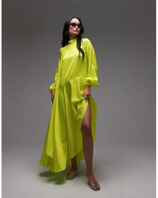 ASOS Green Asos Archive Satin Maxi Dress With Dropped Waist And Scarf Detail