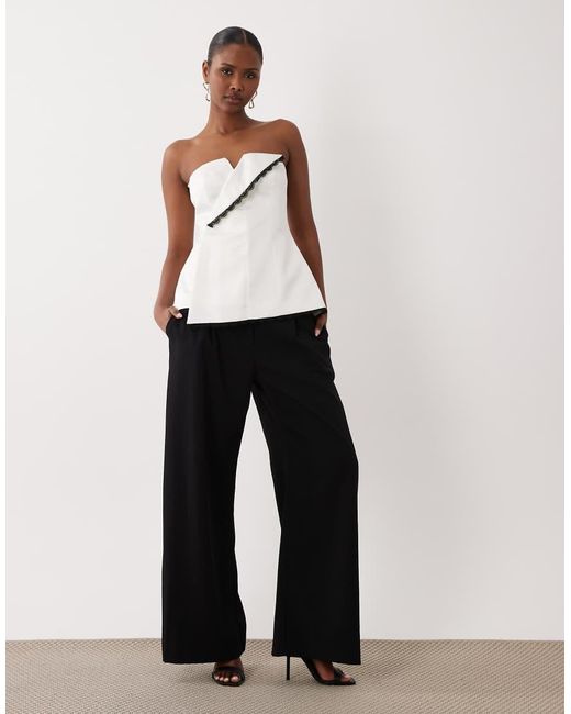 ASOS White Bandeau Corset Top With Contrast Trim Detail