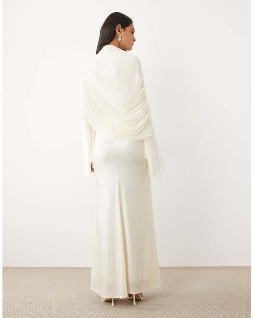 JW PEI Natural Mesh High Neck Shawl Detail Maxi Dress
