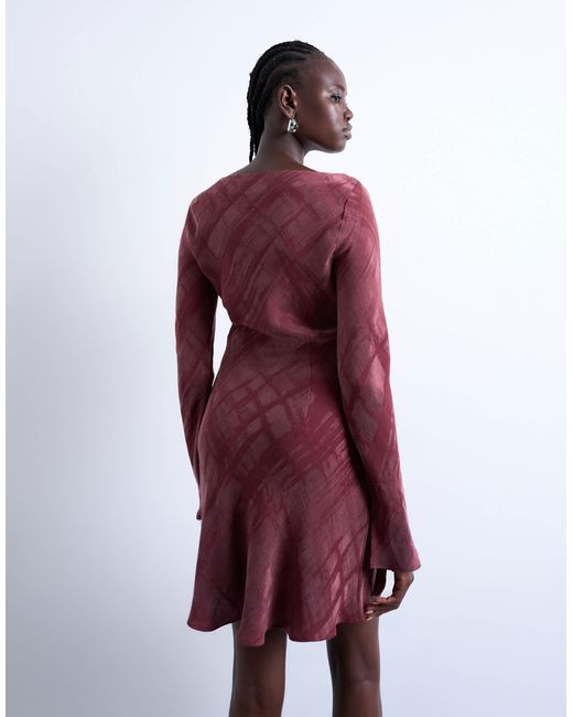 Robe courte à encolure bateau en cupro jacquard TOPSHOP en coloris Red