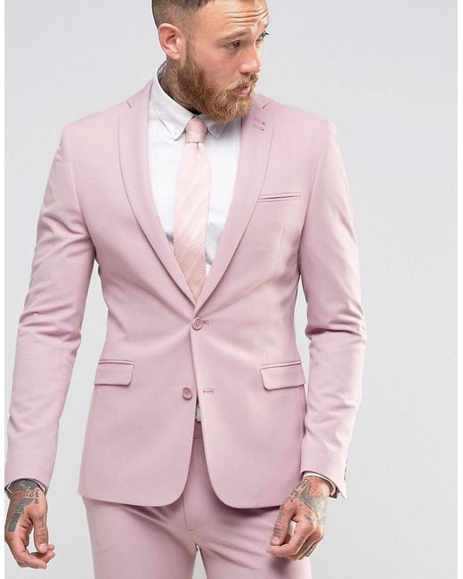 ASOS Super Skinny Fit Suit Jacket In Pink for men