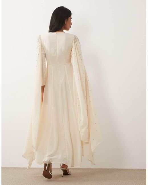 Beauut Natural Embellished Cape Sleeve Maxi Dress