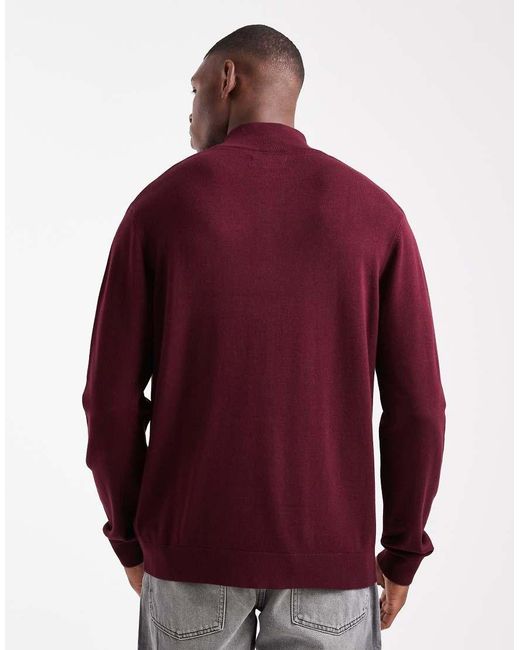Threadbare Red 1/4 Zip Knitted Jumper for men