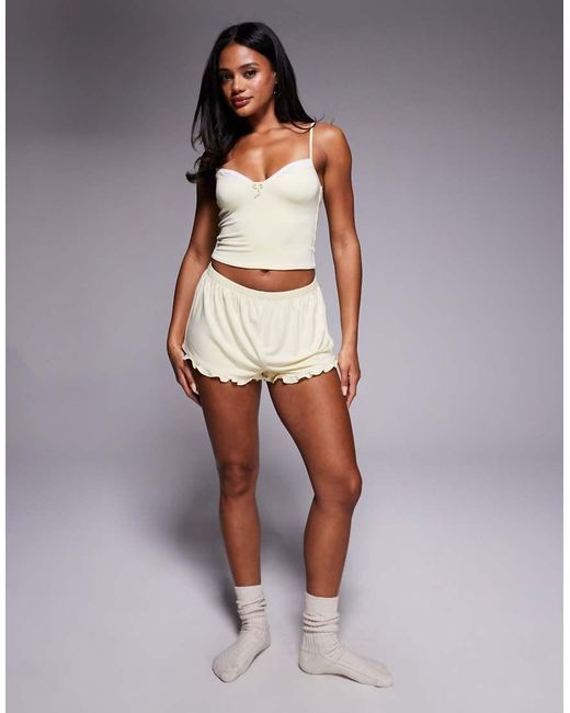 Oh Polly Yellow Double Layer Cami Pyjama Top Co-ord