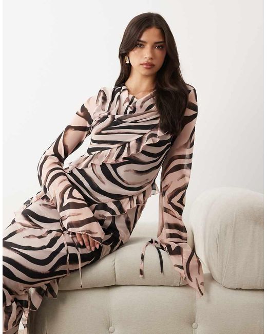 DASKA White Chiffon Ruffle Long Sleeve Maxi Dress