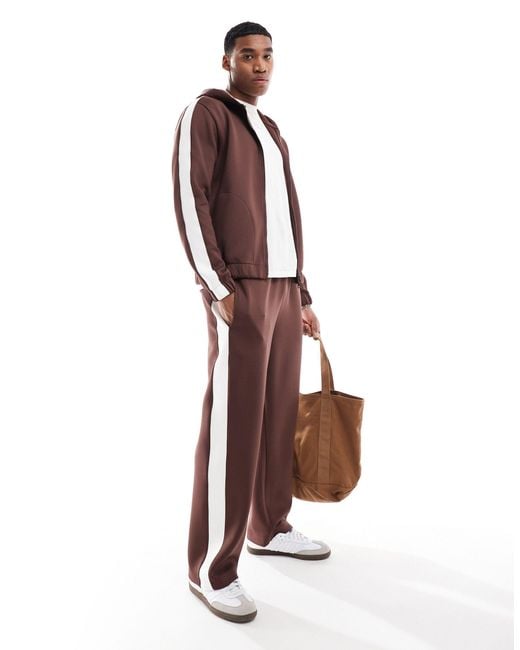 ASOS Brown Straight Leg joggers Co-ord With Taping for men