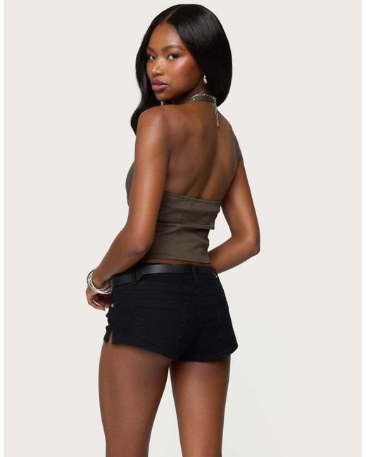 Edikted Black Keli Buckle Halter Top