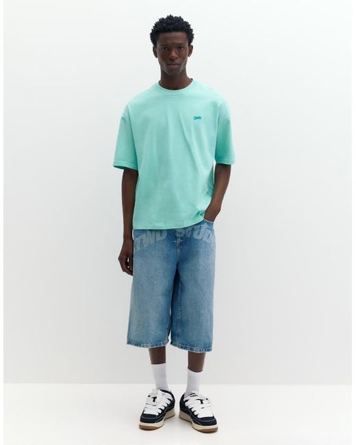 T-Shirt Squadrata Oversize Con Logo Stwd di Pull&Bear in Blue da Uomo