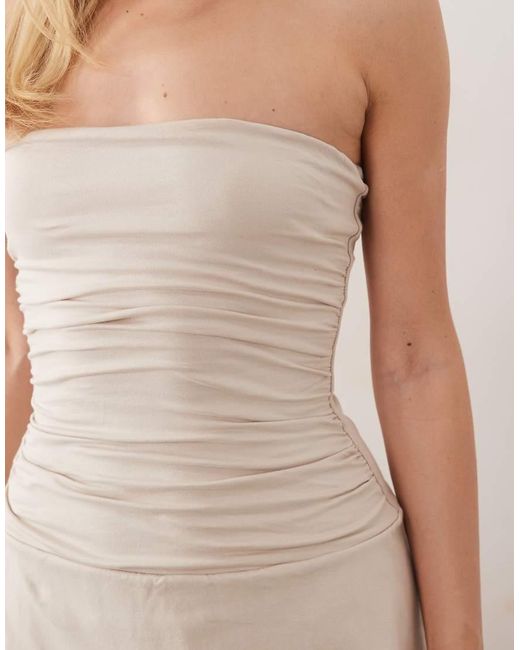 Fashionkilla Natural Exclusive Cotton Rich Bandeau Ruched Waist Mini Dress