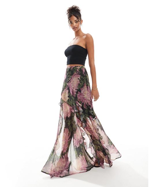 ASOS Multicolor Ruffle Spilt Maxi Skirt