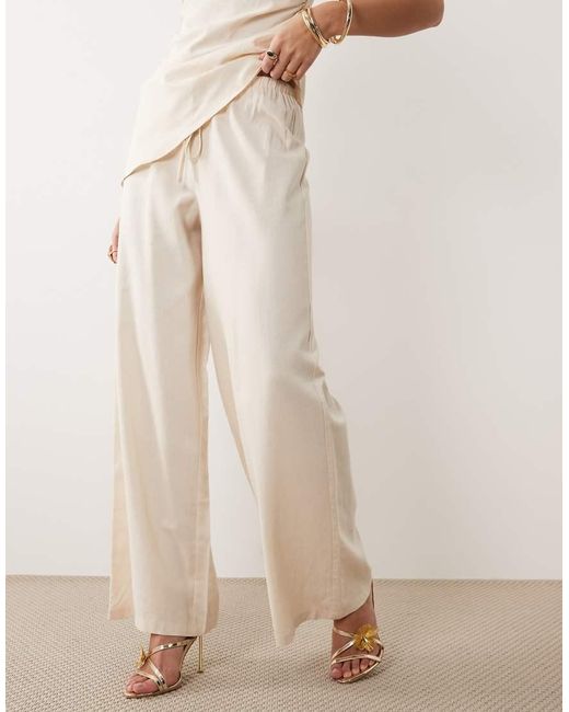 Kaiia Natural Exclusive Linen Blend Wide Leg Trousers Co-ord