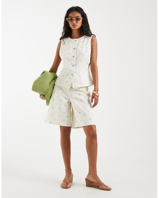 ONLY White Denim Vest With Flower Print
