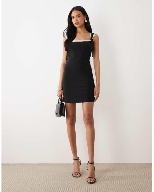 ASOS Natural Slinky Mini Dress With Ties And Contrast Lace