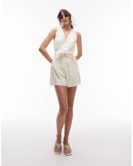 & Other Stories White Tailored Belted Playsuit With V-neck