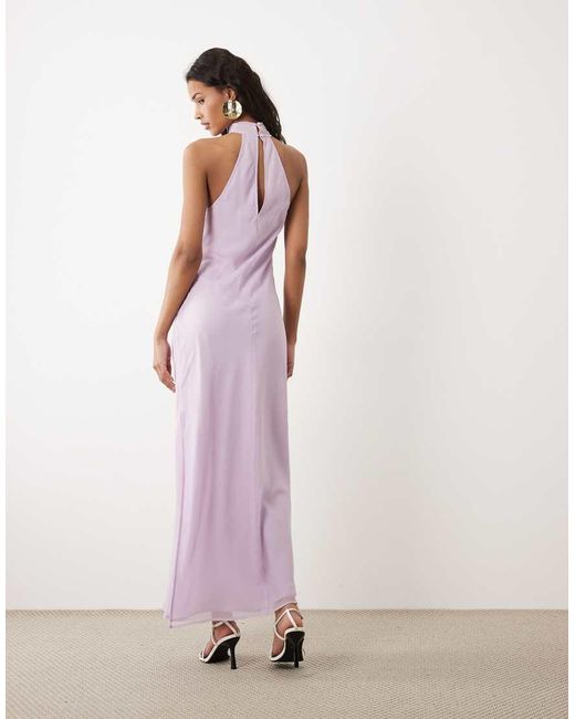 ASOS Pink Chiffon High Neck Midi Dress
