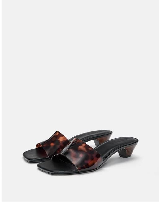 Pull&Bear White Vinyl Heeled Mule Sandals