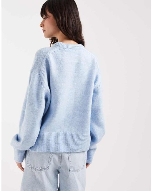 ASOS Blue Boxy Crew Neck Sweater With Side Slit Detail