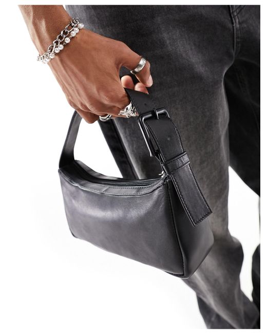 ASOS Black Leather Clutch Bag for men