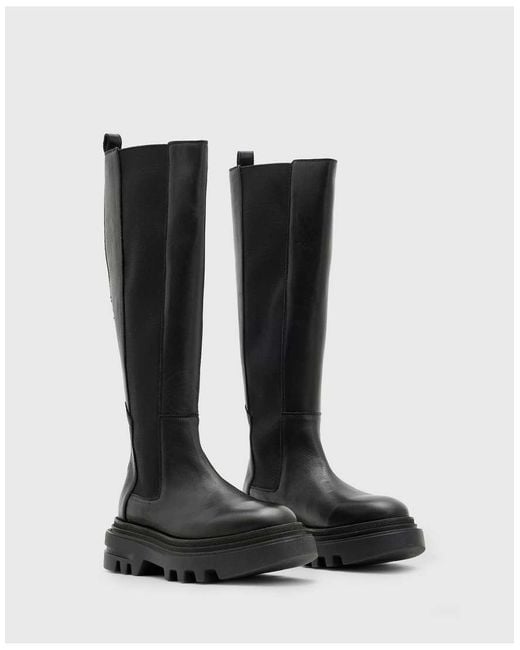 AllSaints Black Monica Knee High Leather Boots