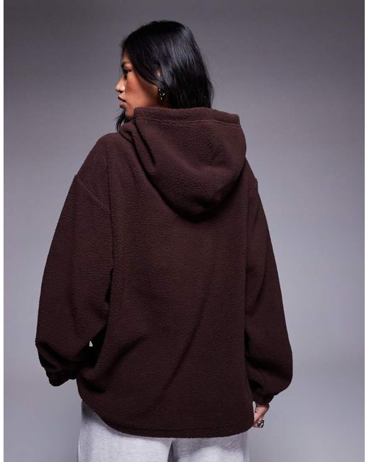 ASOS Brown Weekend Collective Heavyweight Borg Hoodie With Wca Sleeve Graphic Detail
