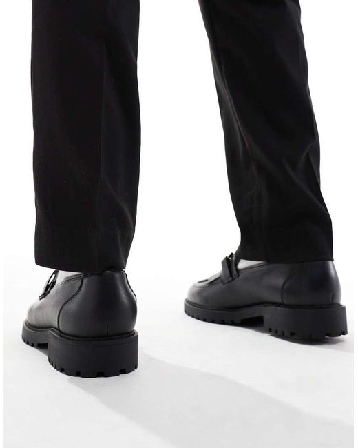 ASOS Loafers Met Dikke Zool En Imitatiebont in het Black voor heren