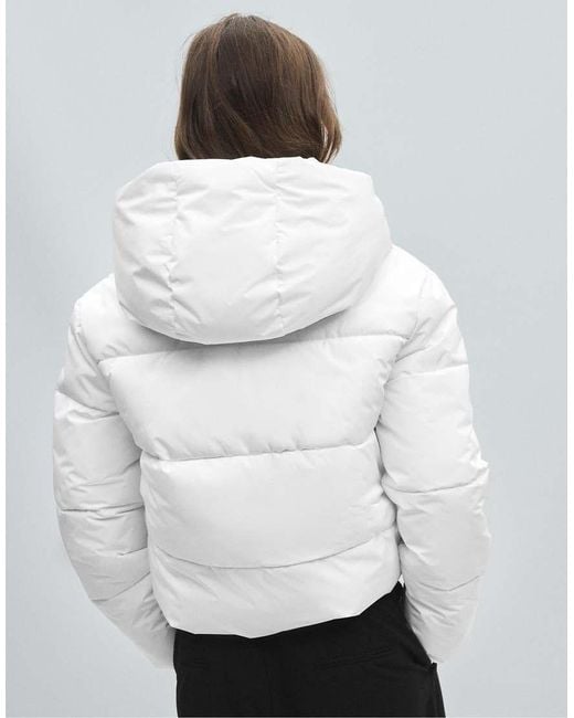 Stradivarius White Basic Hooded Puffer Jacket