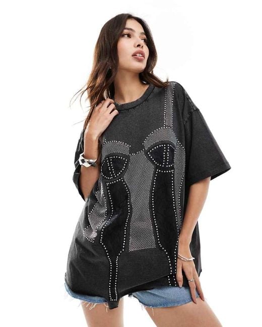 ASOS Black Oversized T-shirt With Corset Applique Graphic