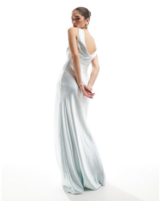 Six Stories White Bridesmaid Cowl Back Satin Maxi Dress