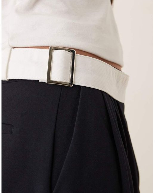ASOS Blue Tailored Wide Leg Pants With Asymmetric Raw Edge Waistband