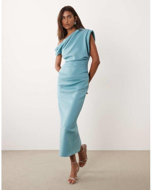 ASOS Blue Asymmetric Off Shoulder Midi Dress