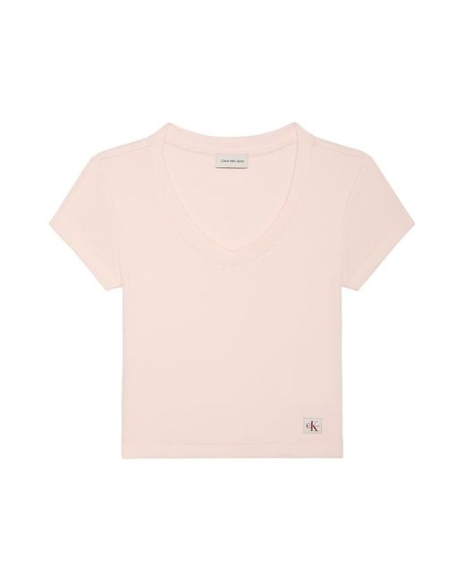 Calvin Klein Pink Slim Ribbed Cotton V-Neck T-Shirt