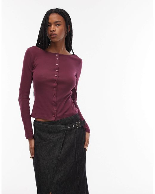 ASOS Red Button Through Long Sleeve Second Skin