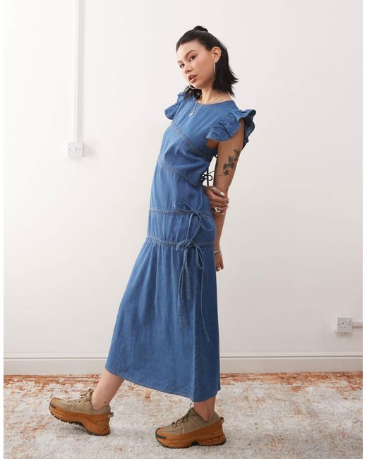 Reclaimed (vintage) Blue Denim Maxi Dress With Asymmetric Ruching