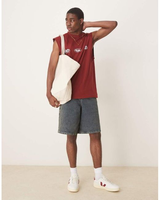 ASOS Rechte Oversized Tanktop Met Tekstprint in het Red voor heren