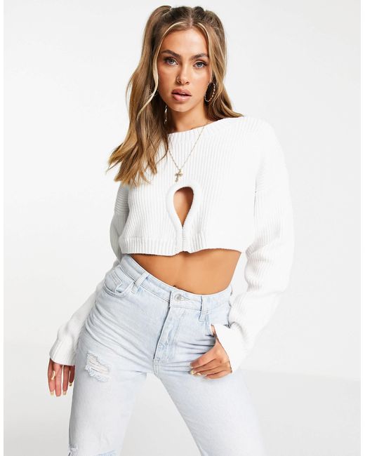 AsYou White Cropped Jumper With Cut Outs