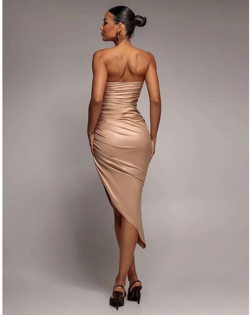 Goddiva Brown Bandeau Faux Leather Midi Dress