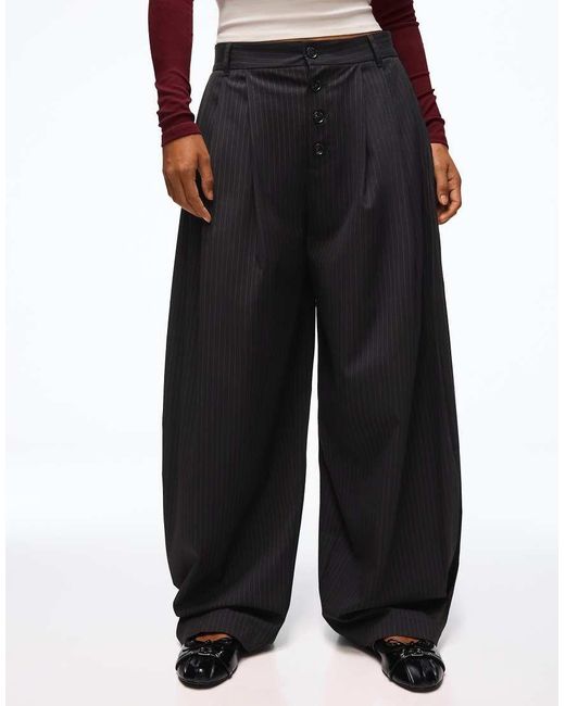 Bershka Black Petite Balloon Trousers With Buttons