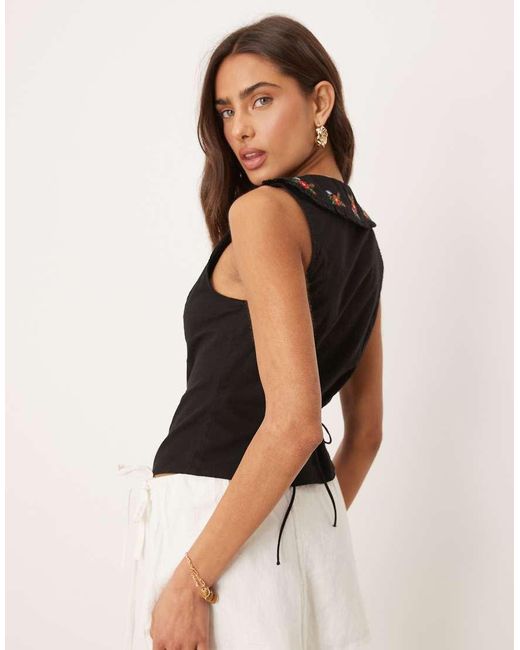 Nobody's Child Black Penny Embroidered Collar Crop Top