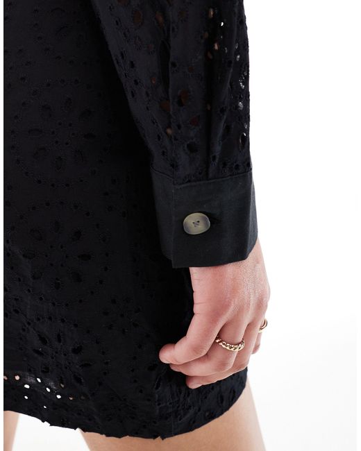 Robe chemise courte avec détails en maille au crochet Mango en coloris Black