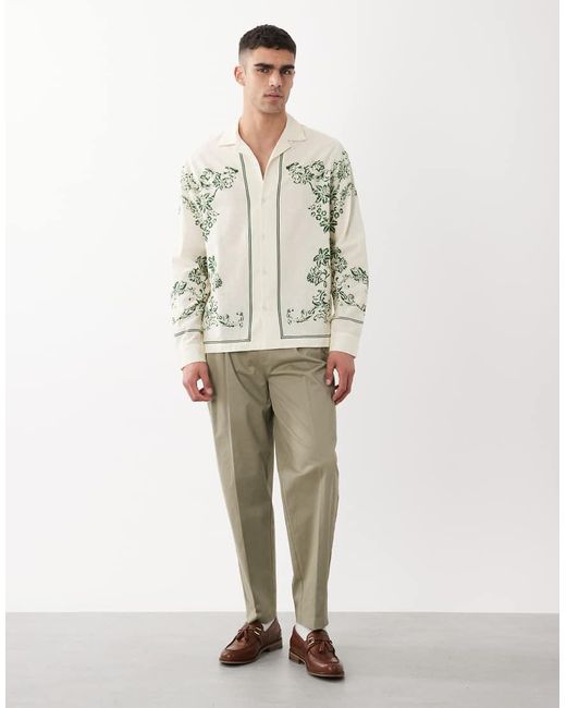 ASOS White Lien Look Relaxed Shirt With All Over Floral Print for men
