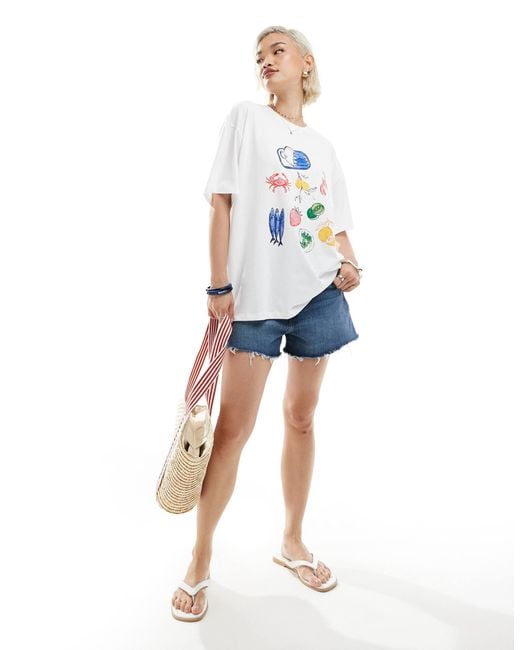 T-shirt oversize coupe boyfriend avec imprimé aliments Vero Moda en coloris White