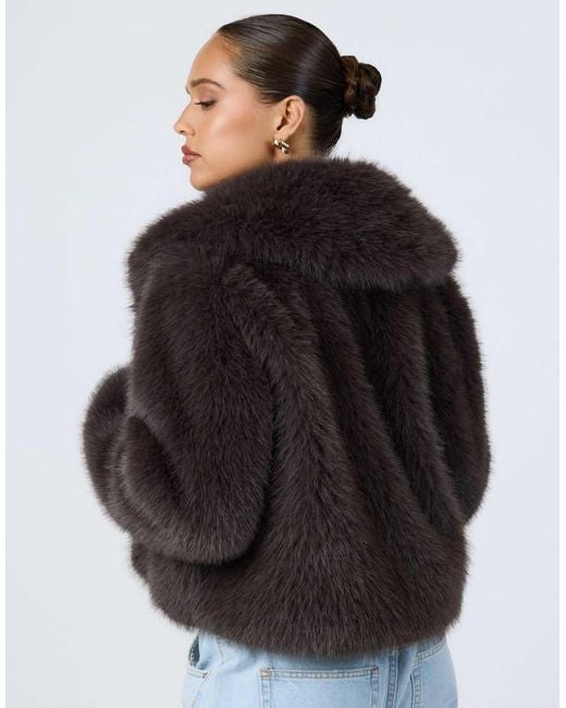 Aria Cove Blue Faux Fur Collared Cropped Coat