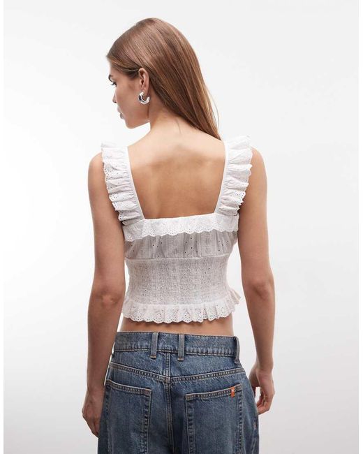Reclaimed Vintage White Cotton Rich Lace Trim Top